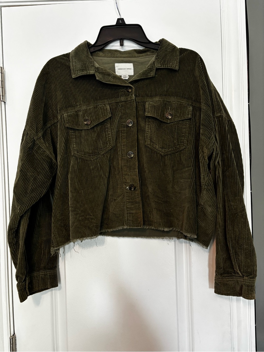American Eagle Outfitters Olive Green Corduroy Cropped Jacket Medium